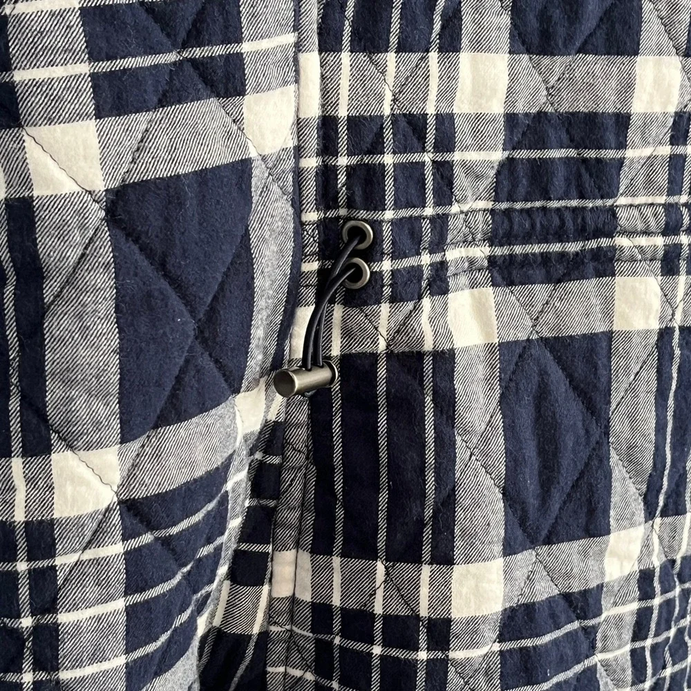 Croft & Barrow Womens XL Navy Blue White‎ Plaid Quilted Zip Front Puffer Vest